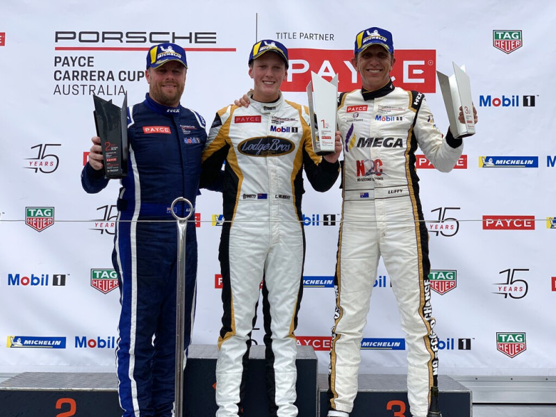 Three McElrea Racing drivers on the podium! Anthony Gilbertson, Cooper Murray and Warren Luff.