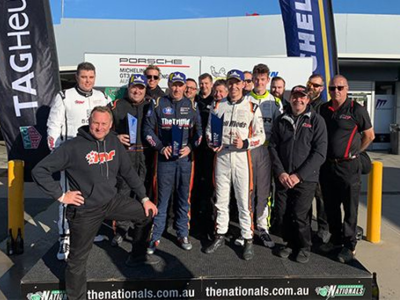 McElrea Racing drivers and crew on the podium at Phillip Island Circuit 2019