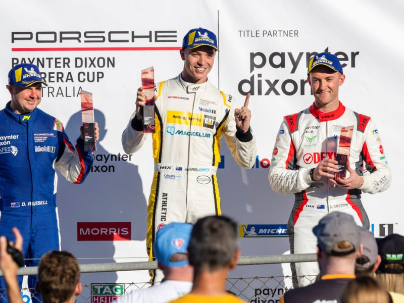 McElrea Racing drivers on the podium at Winton Motor Raceway 2022