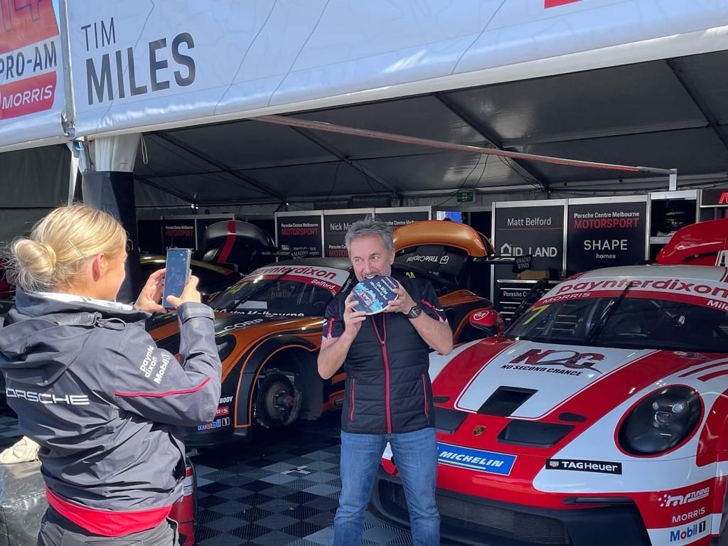 McElrea Racing driver Tim Miles celebrates 100 Porsche race starts at Sandown International Raceway 2022