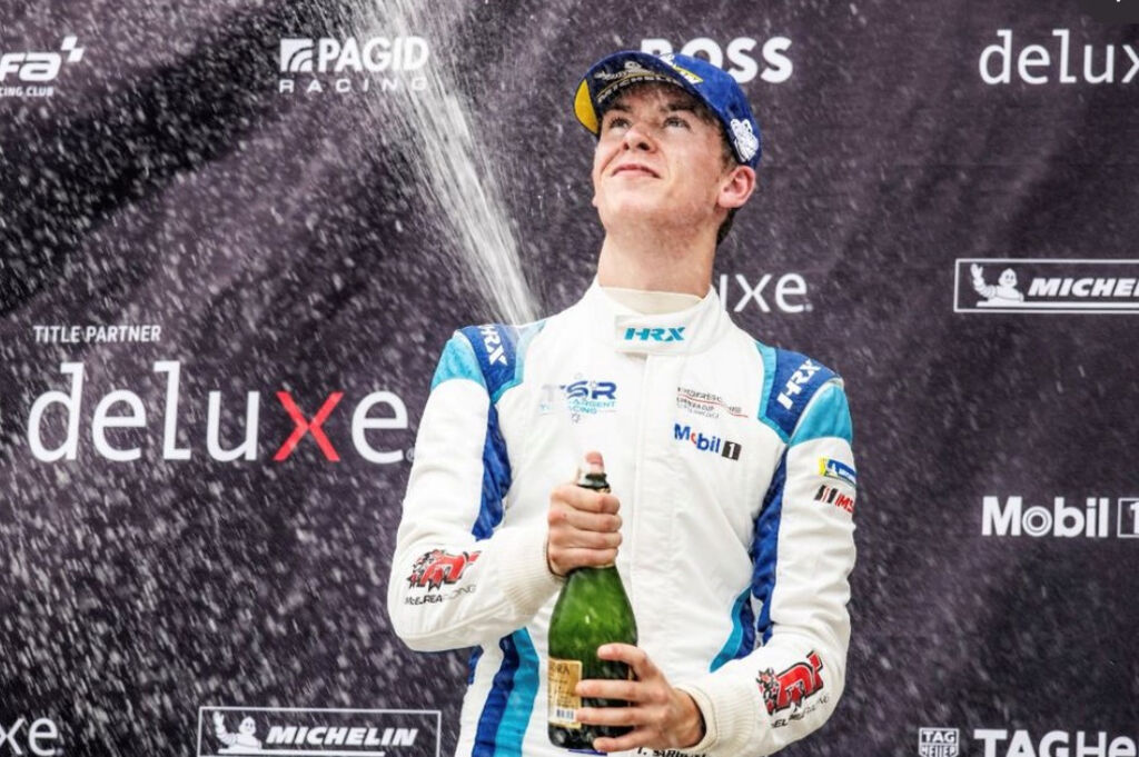 Tom Sargent #17 on the podium at Watkins Glen, New York 2023