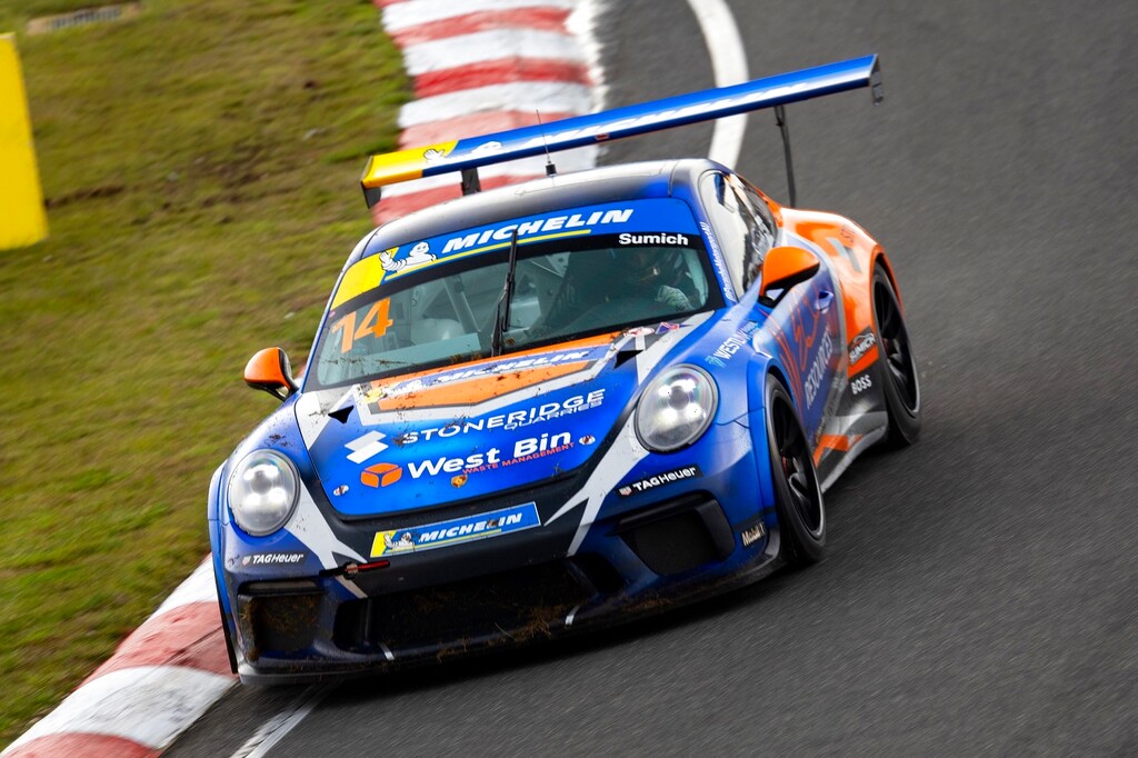 Caleb Sumich #14 racing at Symmons Plains Raceway 2024