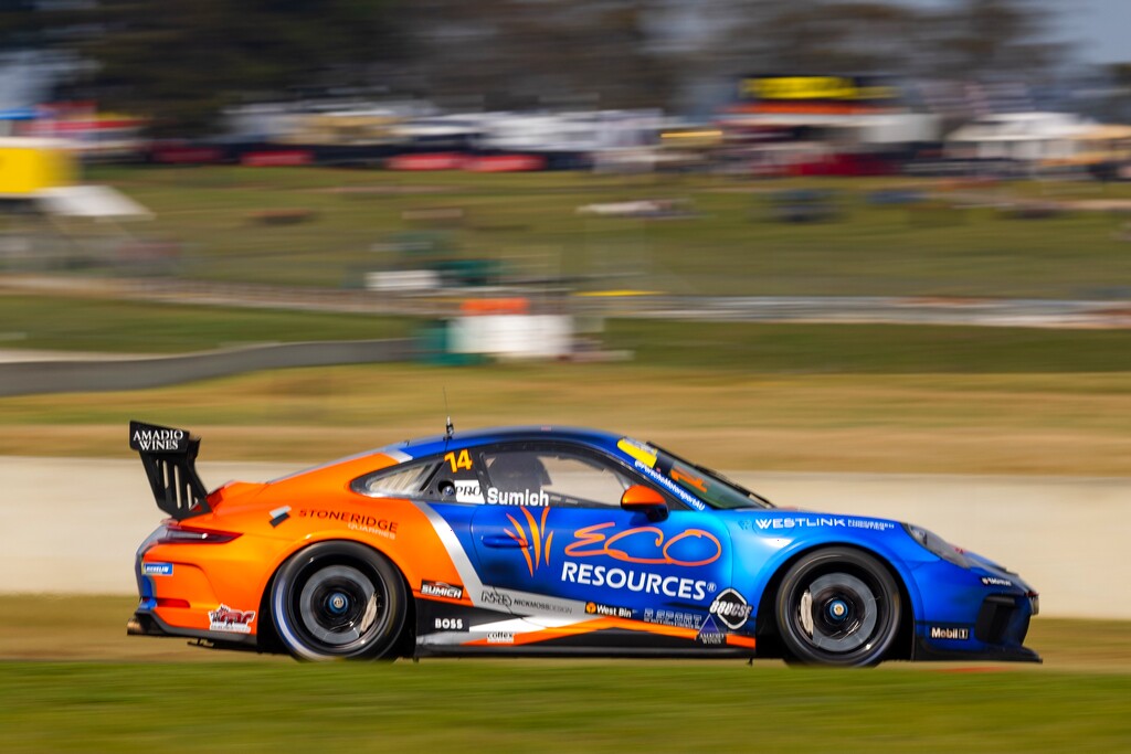 Caleb Sumich #14 racing at Symmons Plains Raceway 2024